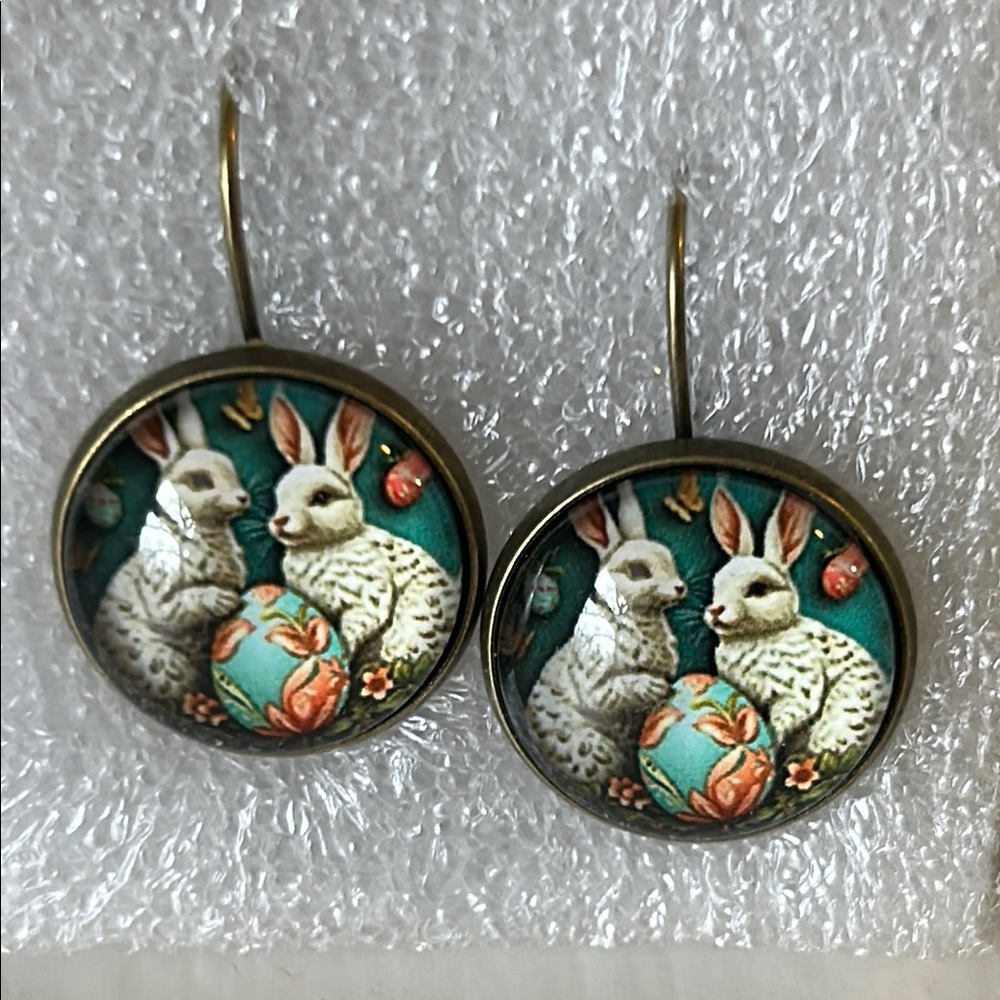 Easter Rabbit Design Dangle Clip Gold Earrings